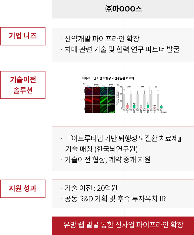 (주)파OOO스의 기업 니즈, 기술이전 솔루션, 지원 성과 안내