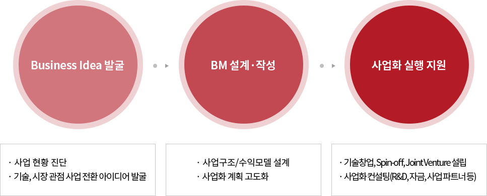 Business Idea 발굴-BM 설계/작성-사업화 실행 지원