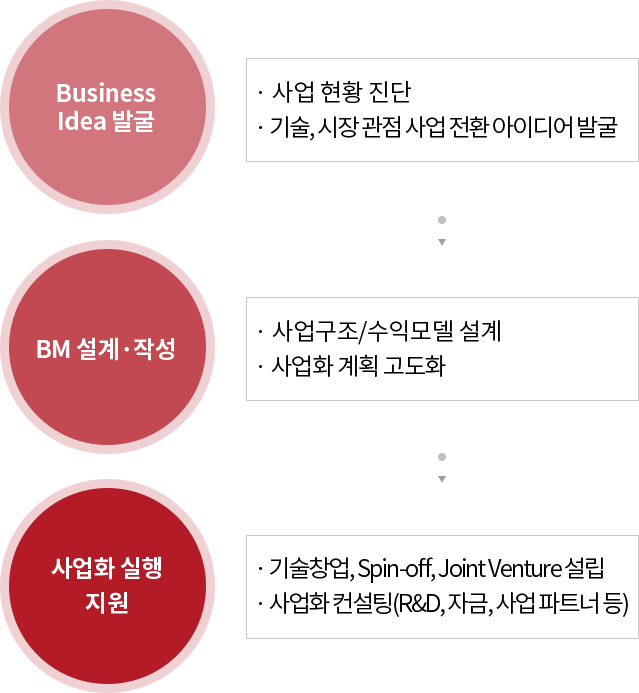 Business Idea 발굴-BM 설계/작성-사업화 실행 지원